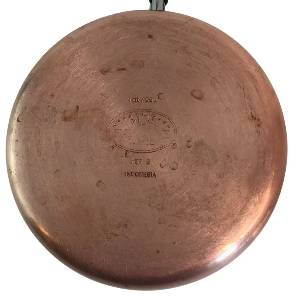 Vtg Revere Ware 1 Qt/95L‎ Sauce Pan w/Lid Indonesia Double Ring Copper Stainless